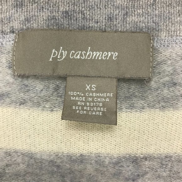 Ply 100% Cashmere Open Cardigan XS Gray Off White Open Striped Sweater Waterfall - Picture 4 of 9